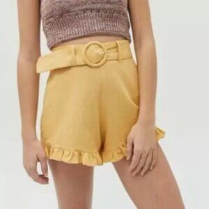 Capulet Natasha Women's M Belted Yellow Ruffle Linen Blend Shorts with Belt EUC